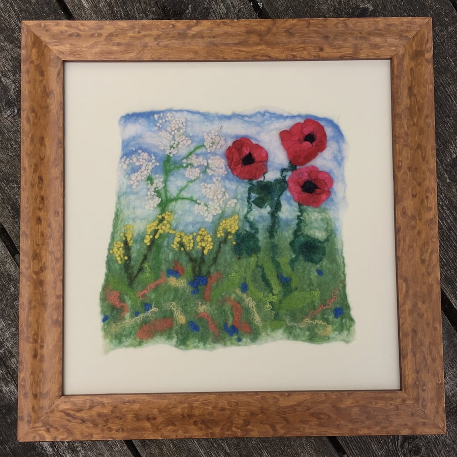 Framed, wet felted poppy picture SALE