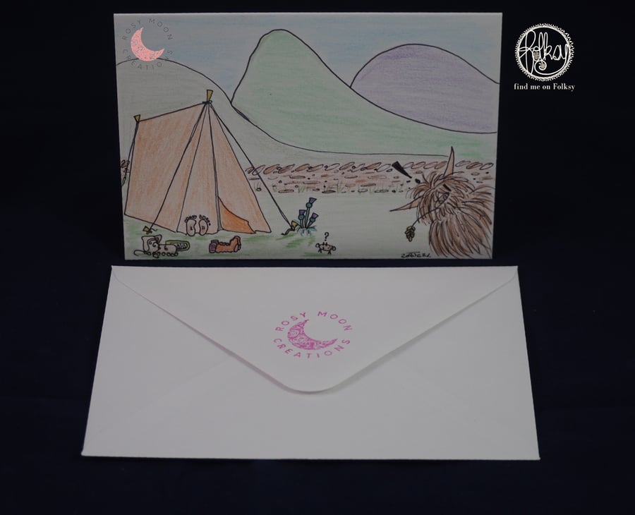 Highland Cow & Camper Blank Card 