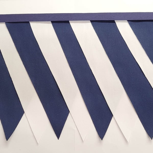 Navy and White Fabric Bunting: 10 Meter Pennant Banner