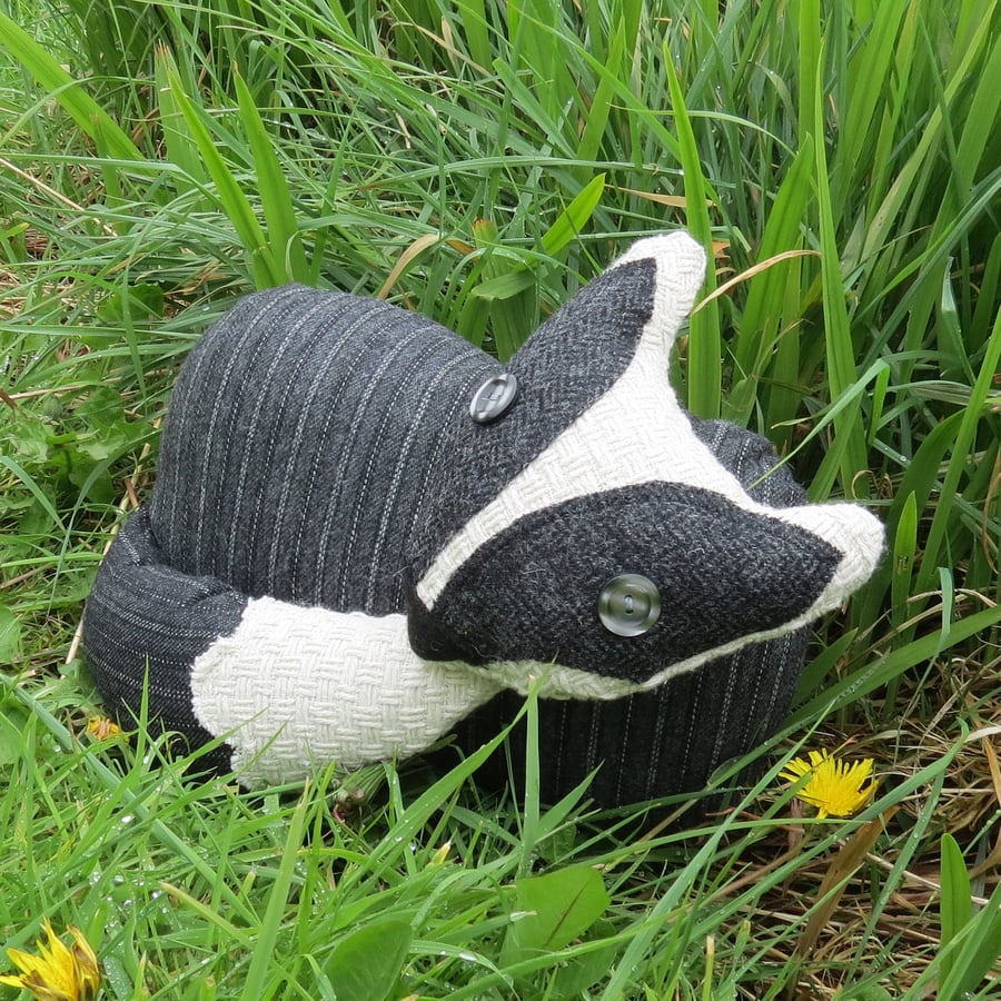 A pinstripe badger cushion. Badger pillow. Woodland decor.