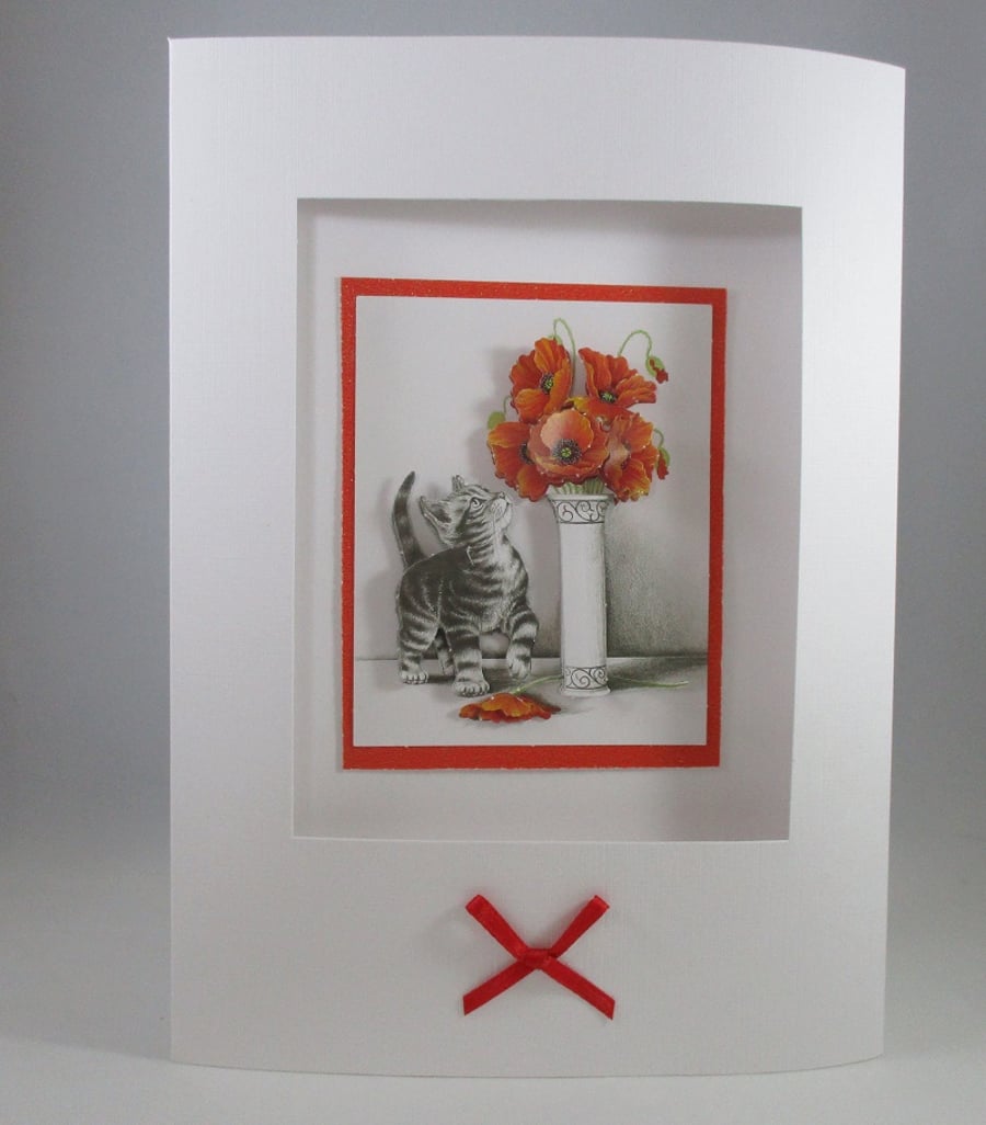 Handmade Blank Kitten Greeting Card, 3D, Decoupage,Any Occasion