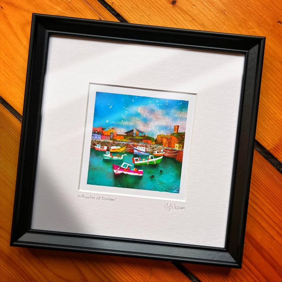 Kittiwakes at Dunbar. Size 1, framed.