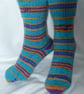 Hand-cranked Knitted Ribbed Wool Socks Size 6 to 7 Mismatched Turnover Tops - Image 1