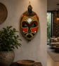 Crimson Bird Guardian Mask – African Beaded Wall Décor