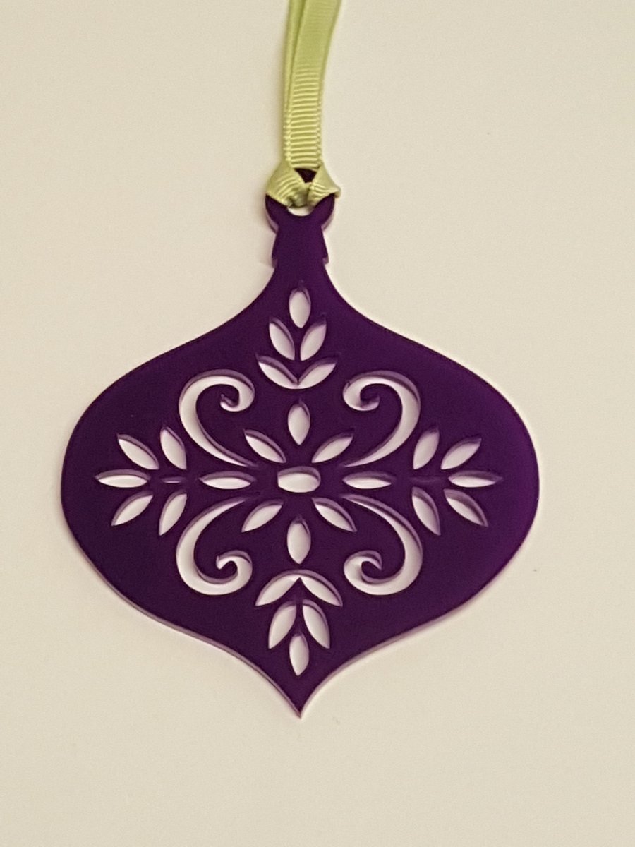 Acrylic Christmas Xmas Bauble Flower Pattern A - Purple
