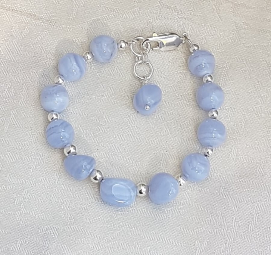 Gorgeous Blue Lace Agate and Sterling Silver Bracelet.