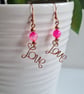 Pink Agate & Copper Dangle LOVE  Earrings Gift Crystal Jewellery Jewelry  - Image 4