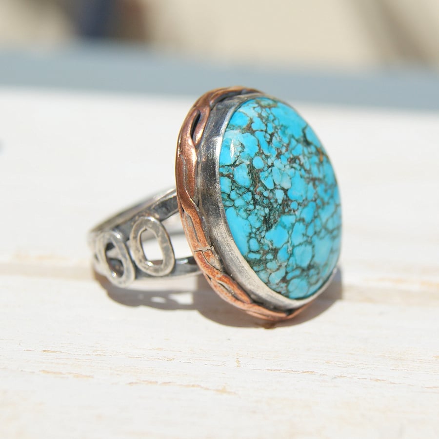 Large Turquoise Ring, Blue Stone Ring, Boho Jewellery