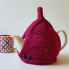 Tea Cosy in Heather Pink Tweed Aran Wool