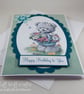 Handmade birthday card - cute bear with flowers - Image 4