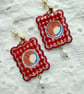 Summer Picnic Croissant Red Gingham Earrings
