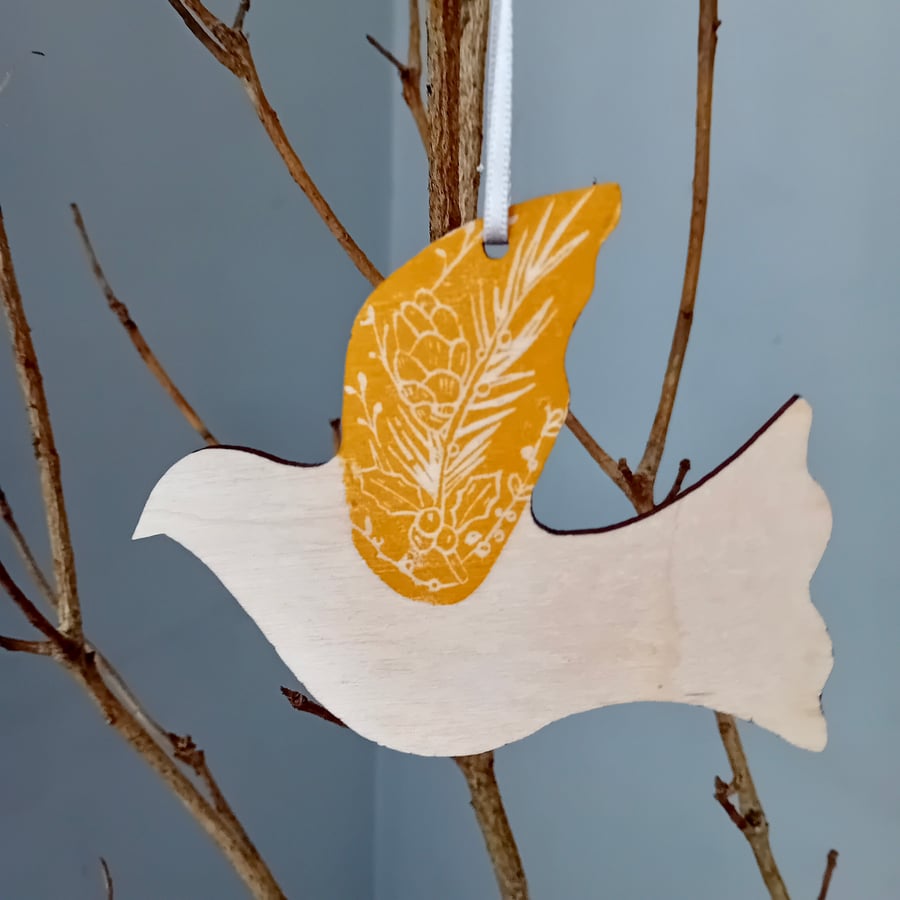 Wooden Hanging Dove - Christmas tree decoration, bird Christmas ornament, nordic