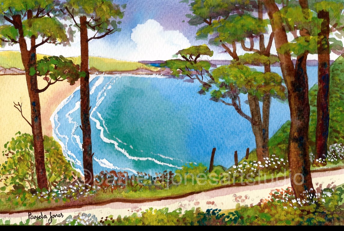 Barafundle Bay, Pembrokeshire, Wales, Original Watercolour in 14 x 11 '' Mount