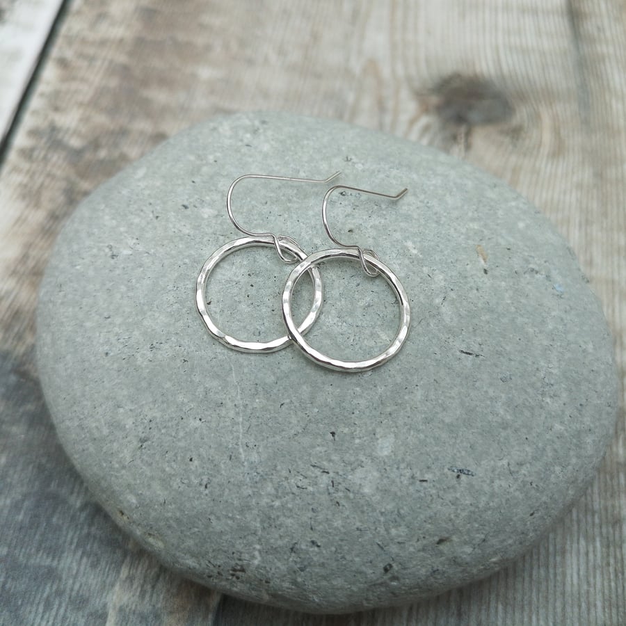 Sterling Silver Hammered Hoop Circle Earrings - JBJ1013