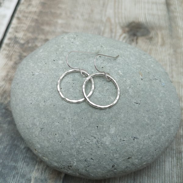 Sterling Silver Hammered Hoop Circle Earrings - SILV021