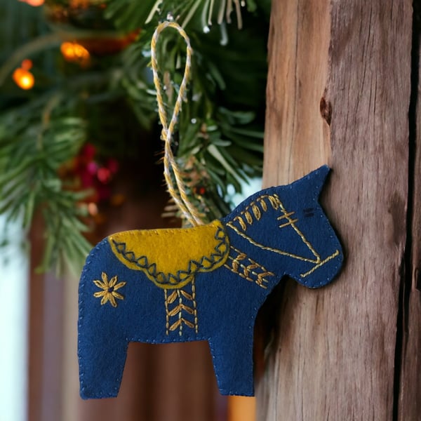 Charity Donation Ukraine Dala Horse Christmas Hanging Felt Decoration