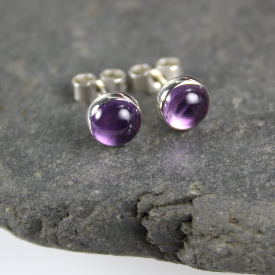 Amethyst stud earrings sterling silver, gemstone studs