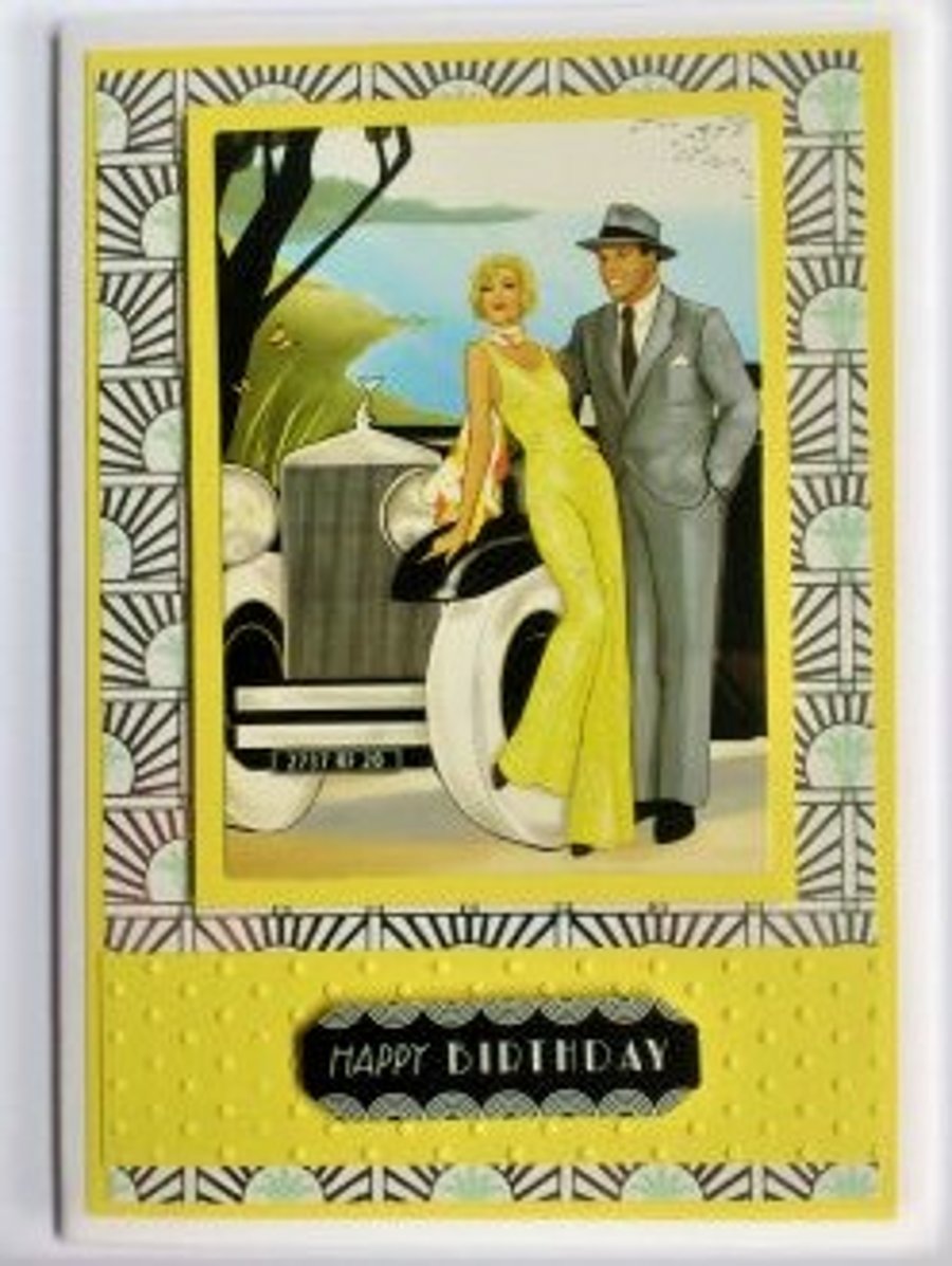 Happy Birthday Card - Art Deco - Yellow