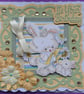 Birthday Card Cute Bunny Rabbits Glitter Gift Flowers 3D Luxury Handmade Green - Image 1