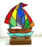 Stained Glass Sailboat On Wooden Stand Rainbow Yacht  Handmade gift  - Image 7