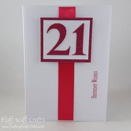 Handmade glittered  21st birthday card