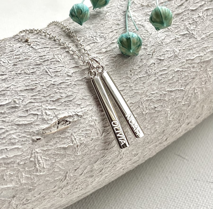 Personalised Tiny Silver Vertical Bar Necklace