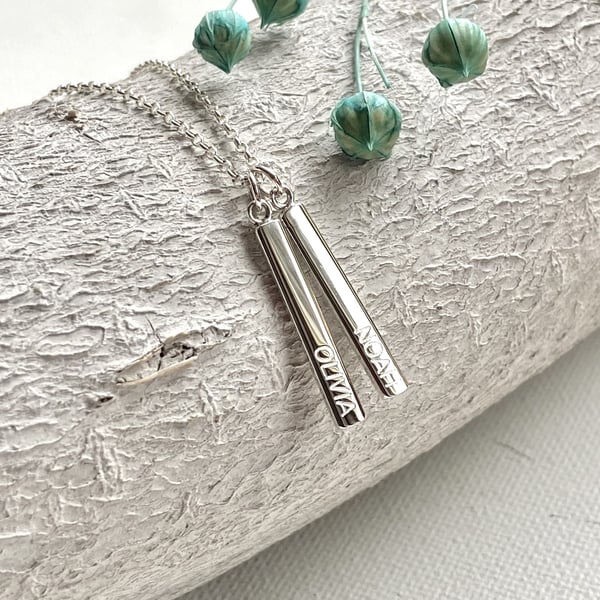 Personalised Tiny Silver Vertical Bar Necklace