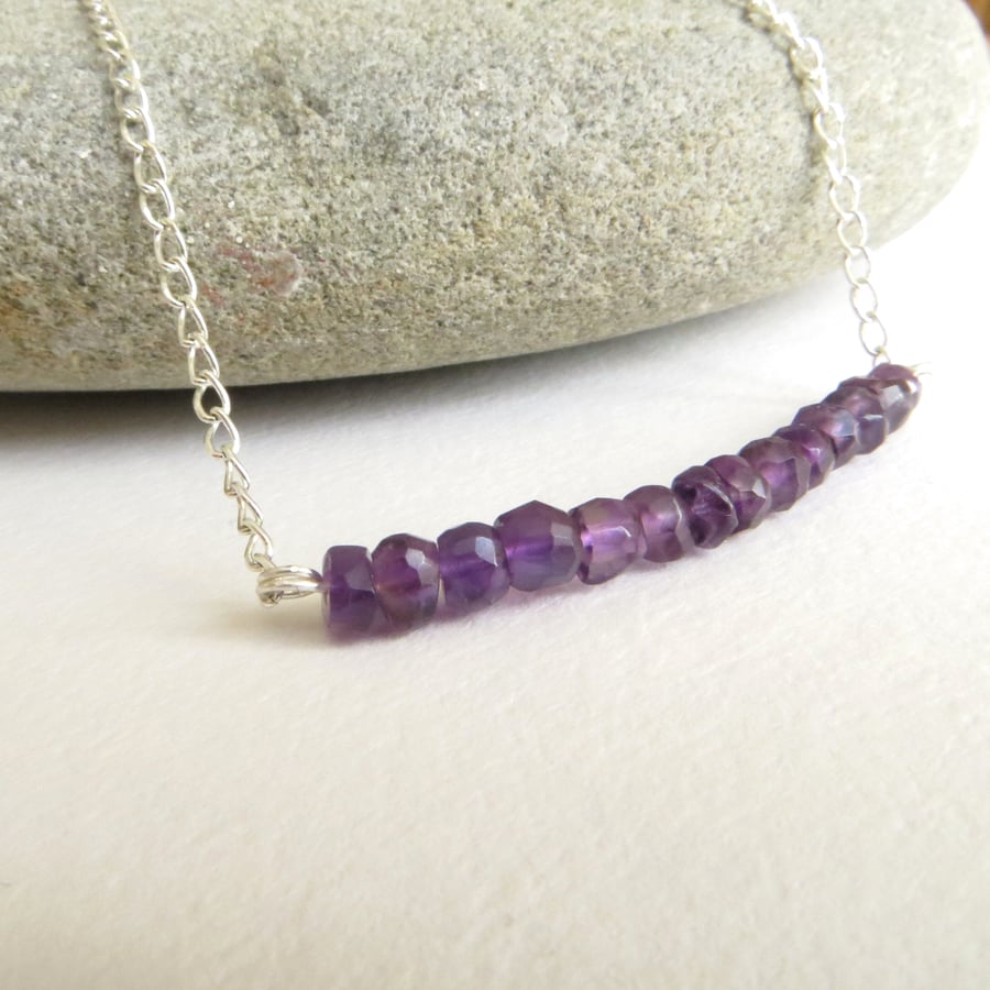 Amethyst Necklace, Bar Pendant, Gemstone Jewllery, Purple Necklace