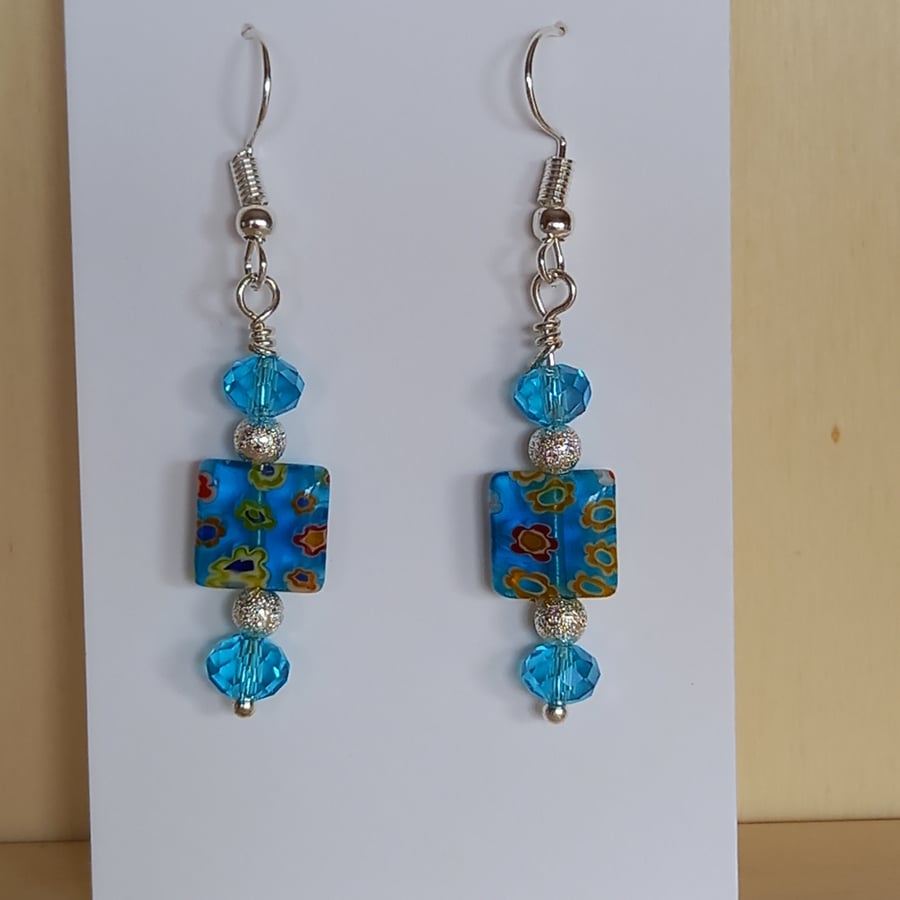 Turquoise Millefiori Earrings