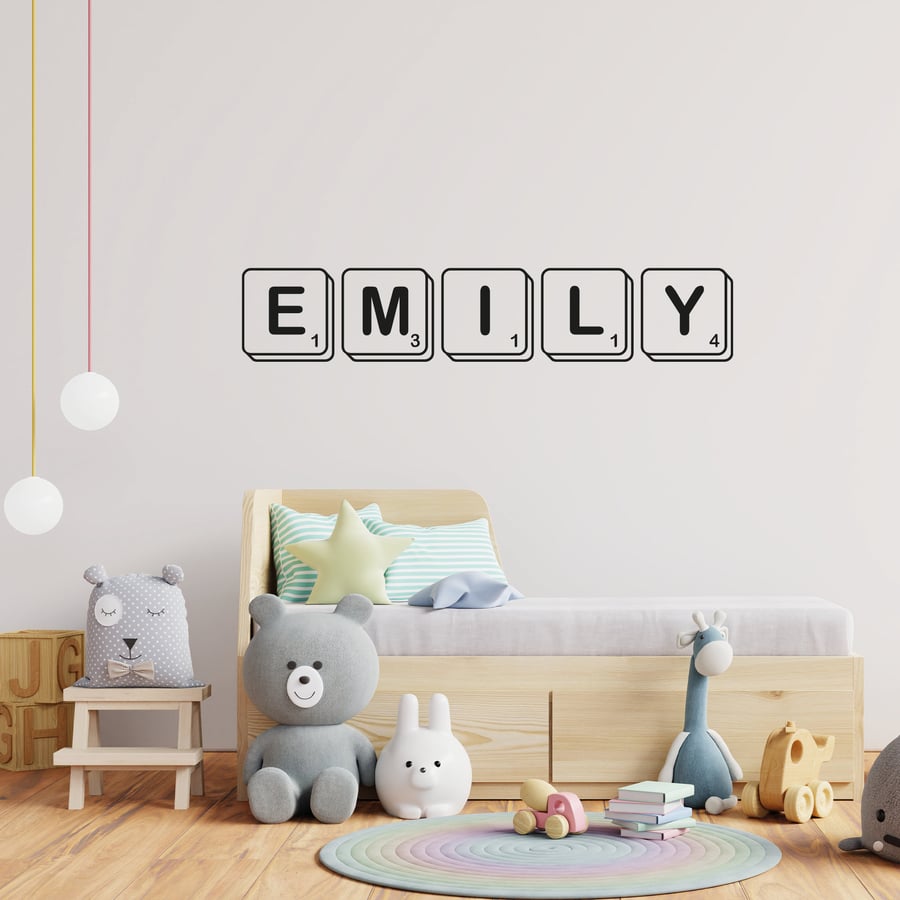 Personalised Scrabble Letting Bedroom Wall Name Sticker Vinyl Label