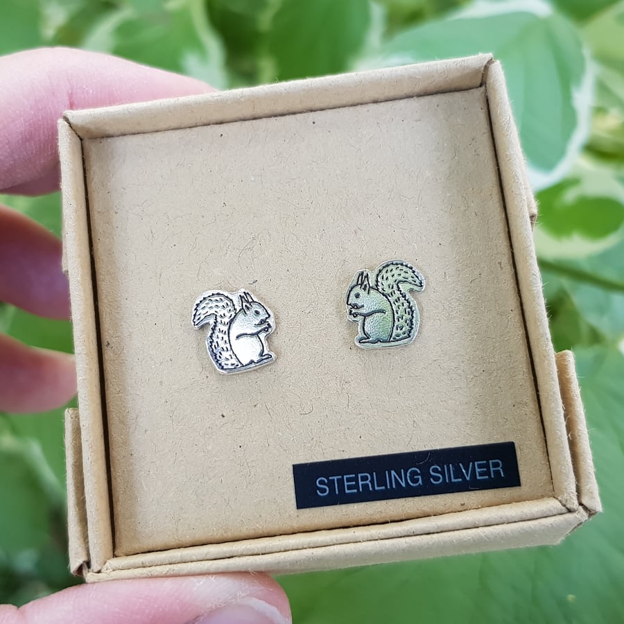 Sterling silver squirrel stud earrings