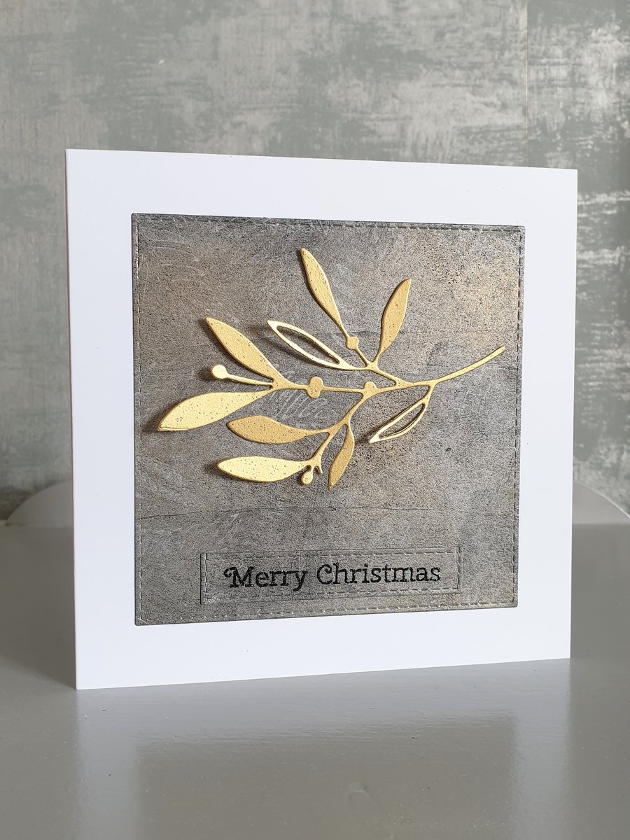 Gold Mistletoe Christmas Card 