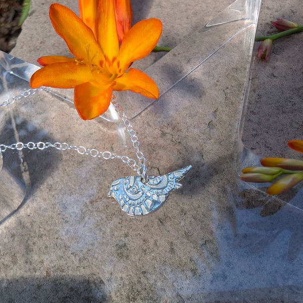 Fine Silver Little Bird Pendant - Heritage Lace Design