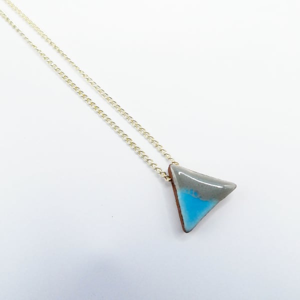 Simple blue grey pendant necklace,ceramic geometric triangle