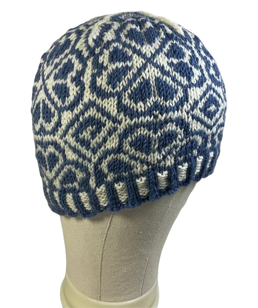 Floral Fairisle hat, stranded beanie, Norwegian hat, skull cap, hand knitted 