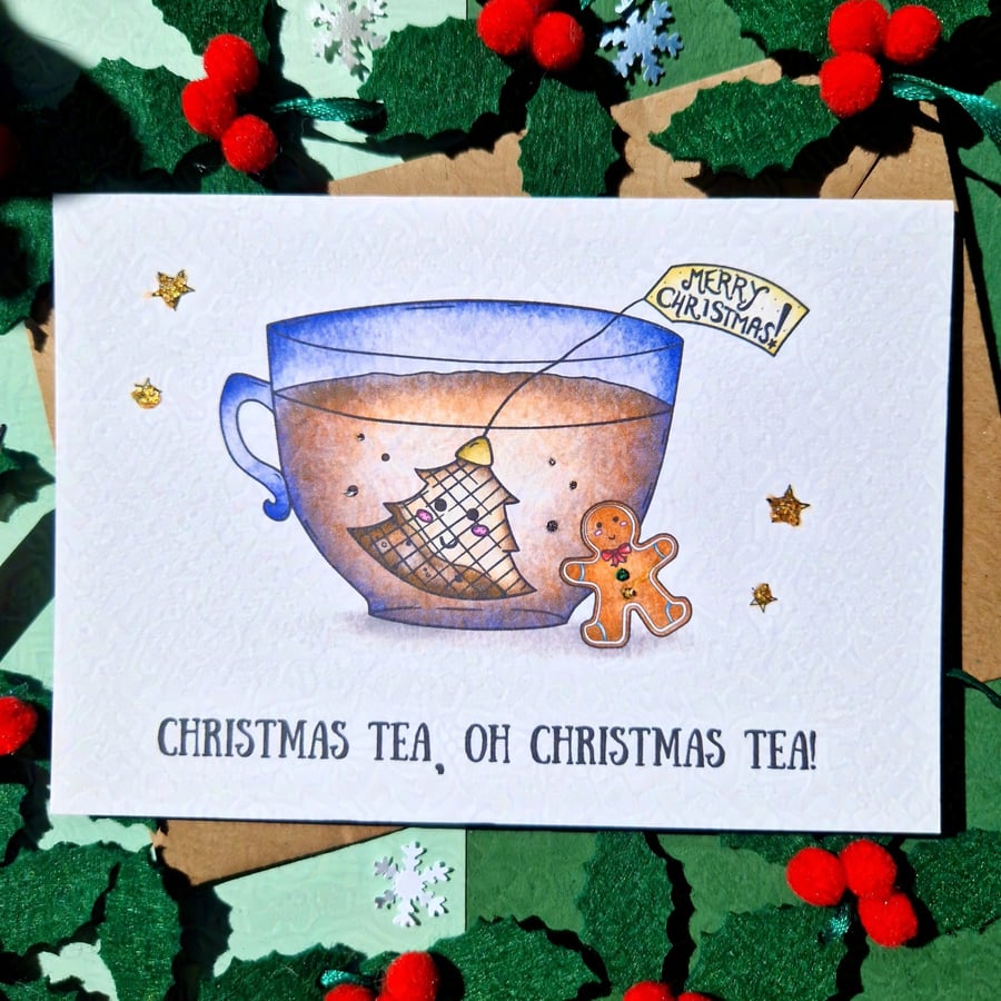Christmas Carol Card, Christmas Tea, Christmas Pun Card, Friend Christmas Card