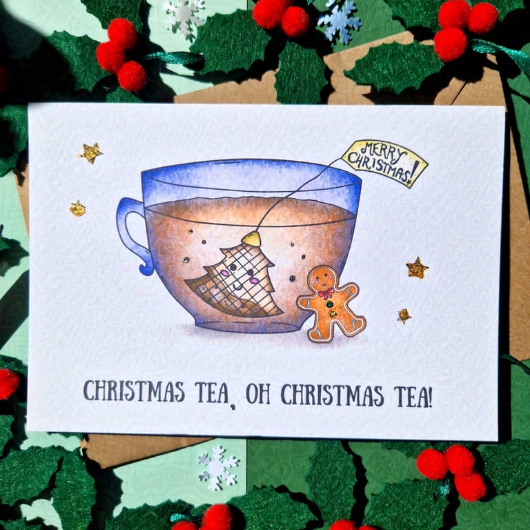 Christmas Carol Card, Christmas Tea, Christmas Pun Card, Friend Christmas Card