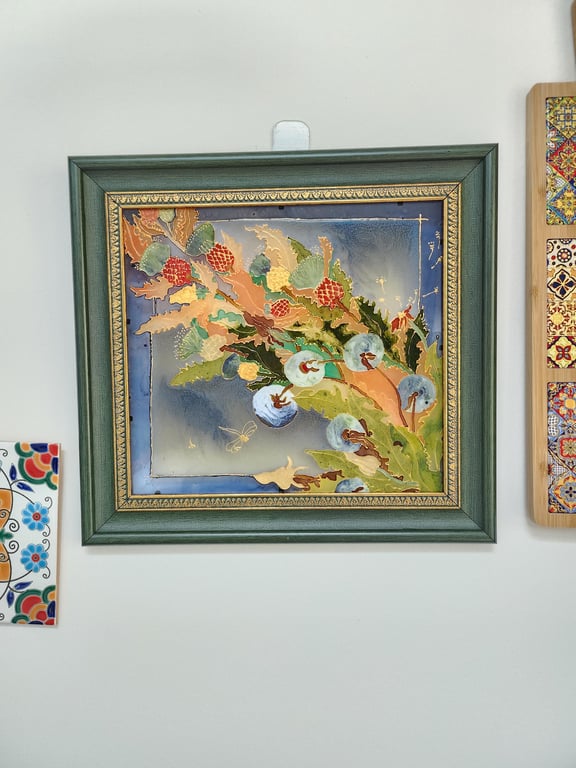 Glass painting Floral wall art Waiting for the Autumn