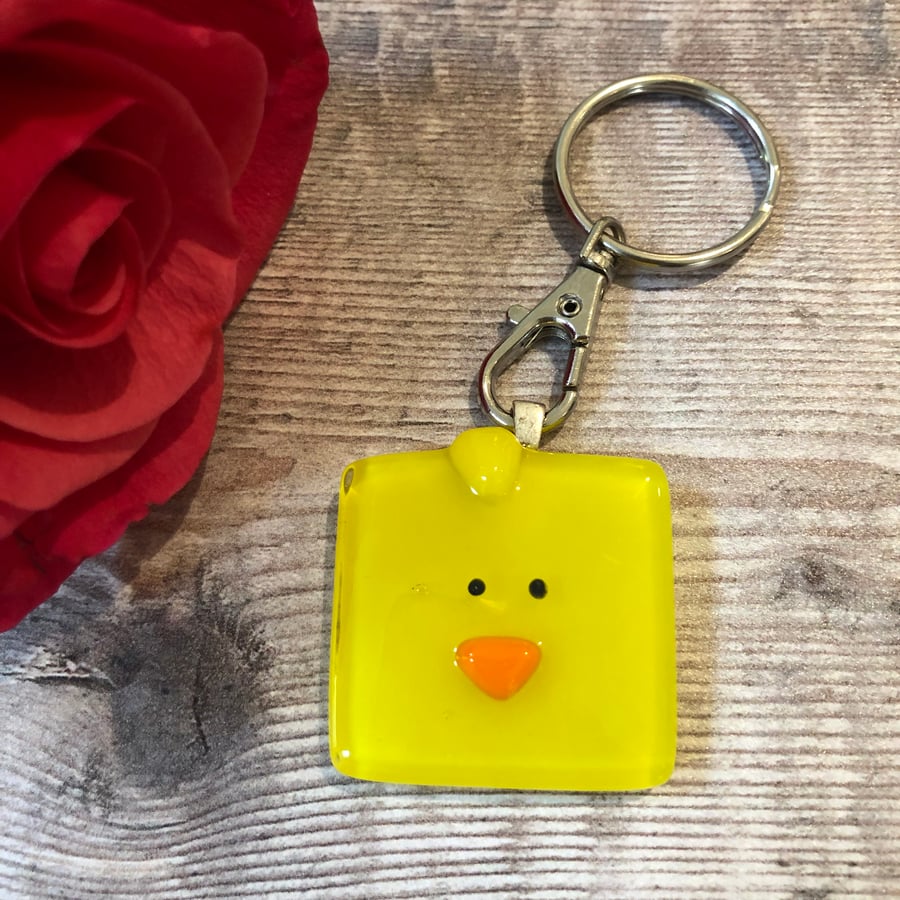 Easter gift, chick keyring, farmyard gift - fused glass
