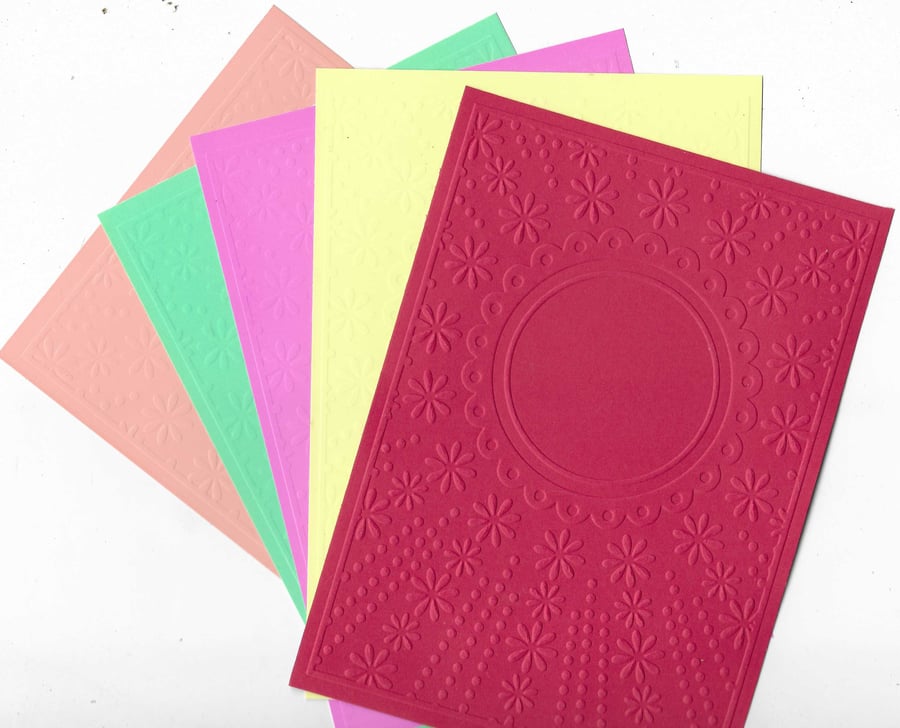 Embossed Card & Paper. 10 Sheets. 5"x7". Assorted Colours. Floral (21)