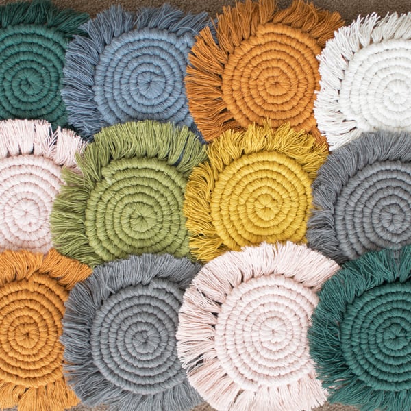 Boho Spiral Coaster Sets with Fringe 