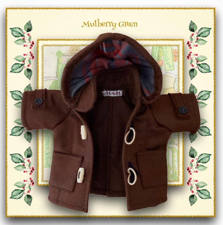 Reserved for Tina - Brown Duffle Coat with a Tartan Lined Hood