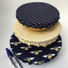 Set of 3 reusable bowl covers to keep food fresh. Navy and yellow with bees