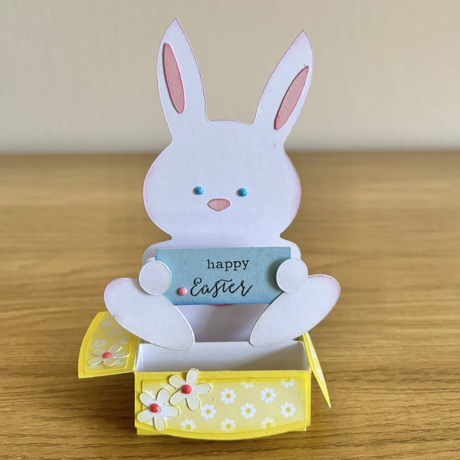 Easter Bunny Pop-Up Card, 3D Happy Easter Greeting, Handcrafted Bunny Card