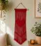 Red Macrame Wall Hanging Boho Heart Decor Handmade Cotton Wall Art.