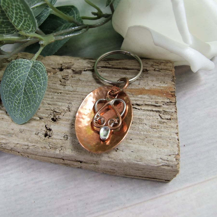 Keyring, Love Spoon in Copper and Sterling Silver Bag Charm