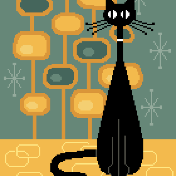 022 - Atomic Mid-Century Modern Styled Cat - Contemporary Retro - CS Pattern