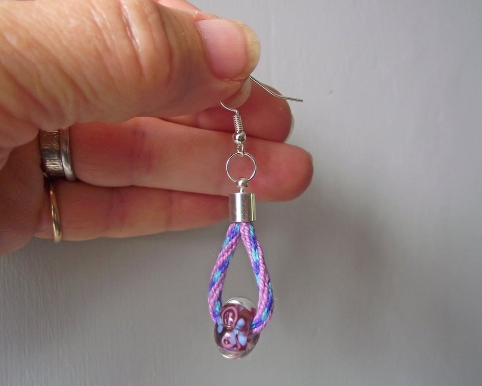 Drop or Dangle Earrings, Artisan Kumihimo Braided, Lilac, Blue, Purple