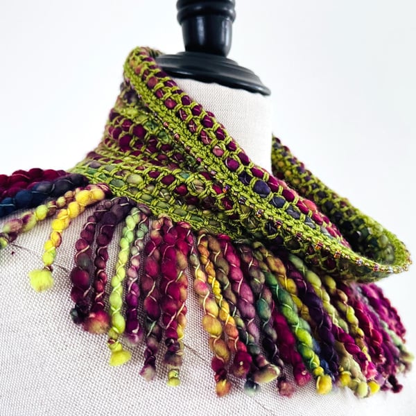 Handmade Green Merino Wool Cowl.