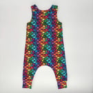 Rainbow Hearts Handmade baby dungarees, (6-9 or 9-12 months)